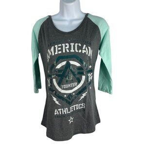 American Fighter Womens 3/4 Sleeve Graphic Tee Gray/Mint Size S Athletic Fit